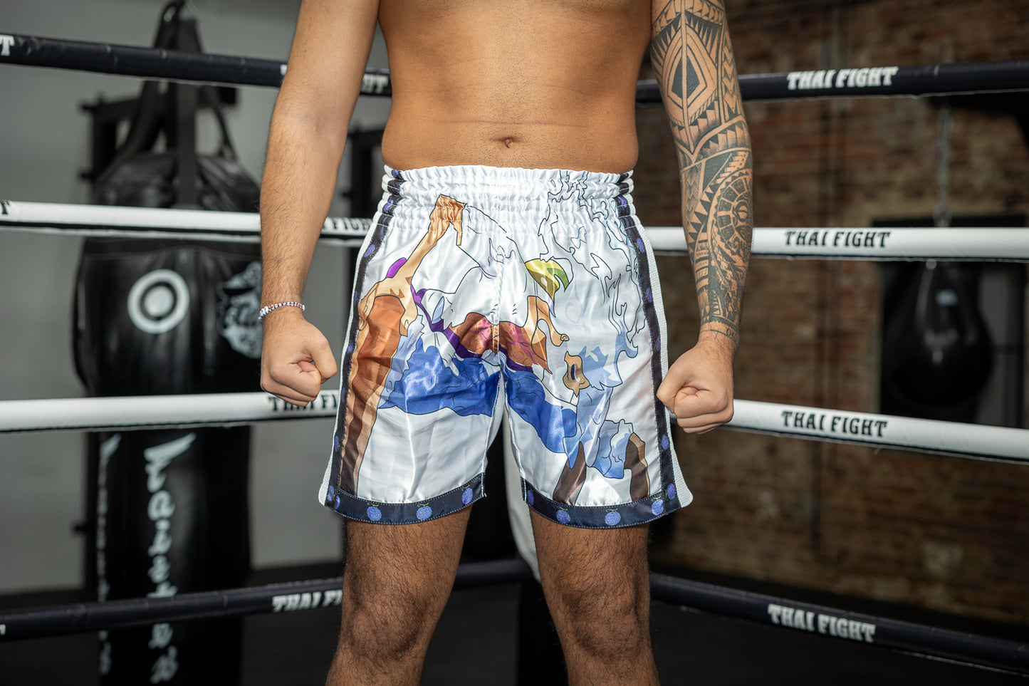 Anime Athletics Muay Thai Short - White/Black, HEARTBEAT