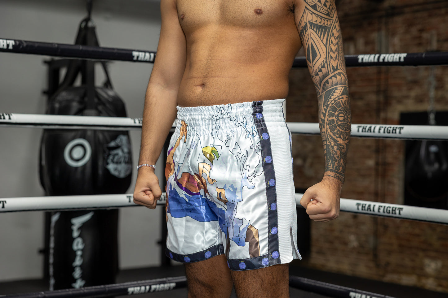 Anime Athletics Muay Thai Short - White/Black, HEARTBEAT