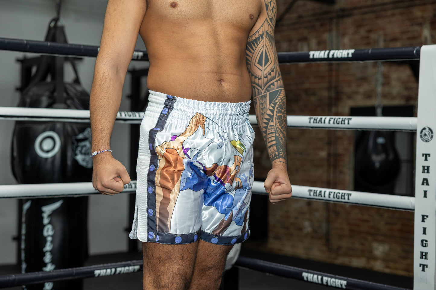 Anime Athletics Muay Thai Short - White/Black, HEARTBEAT